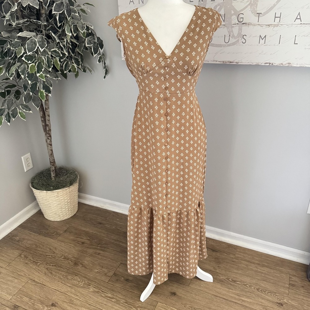 Monteau Los Angeles Dress Womens S Floral V Neck Smocked Maxi Sundress Boho